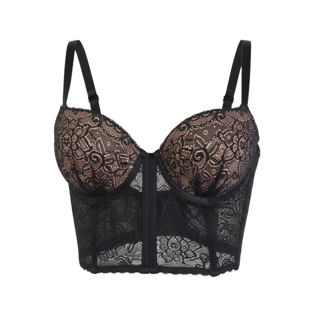 Bustier Corsé Negro de Encaje Floral – Lencería Sexy y Elegante