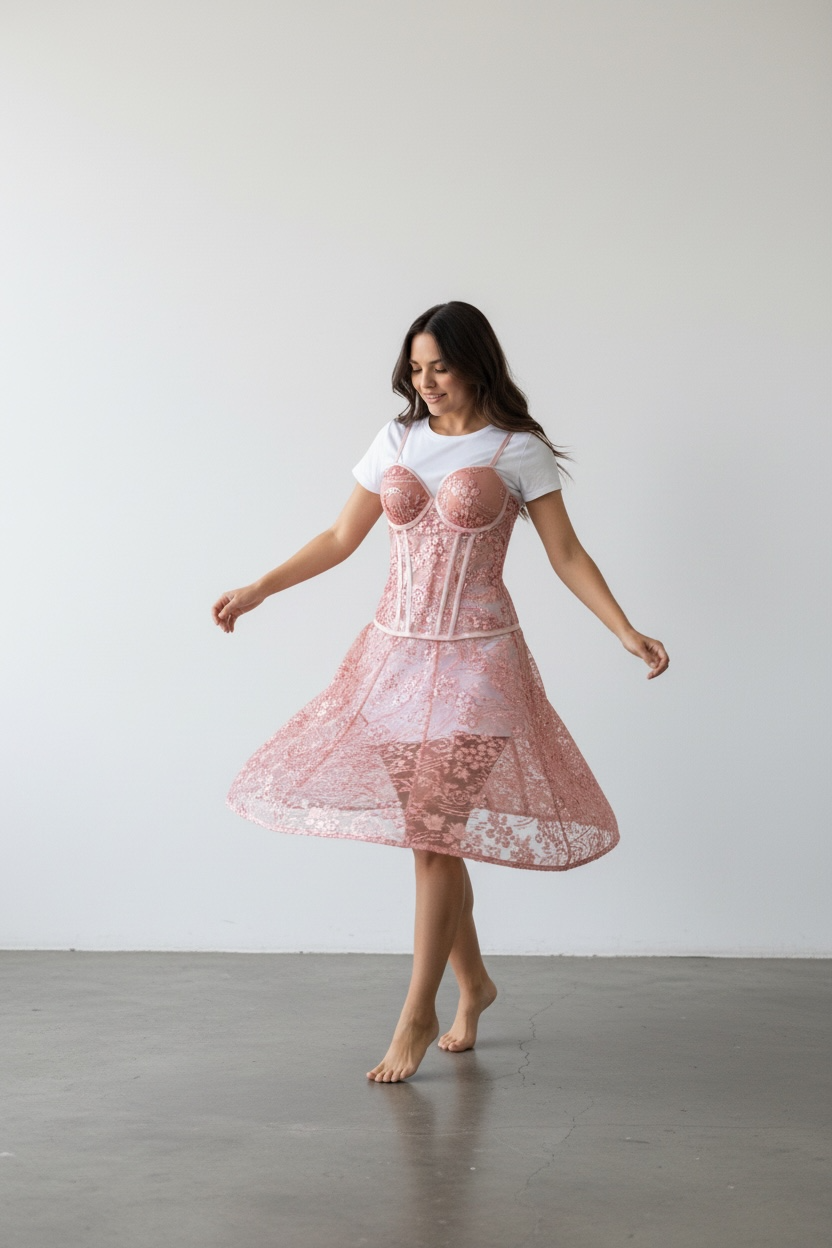 Bustier Corsé Rosa con Encaje Bordado y Lentejuelas – Lencería de Ensueño