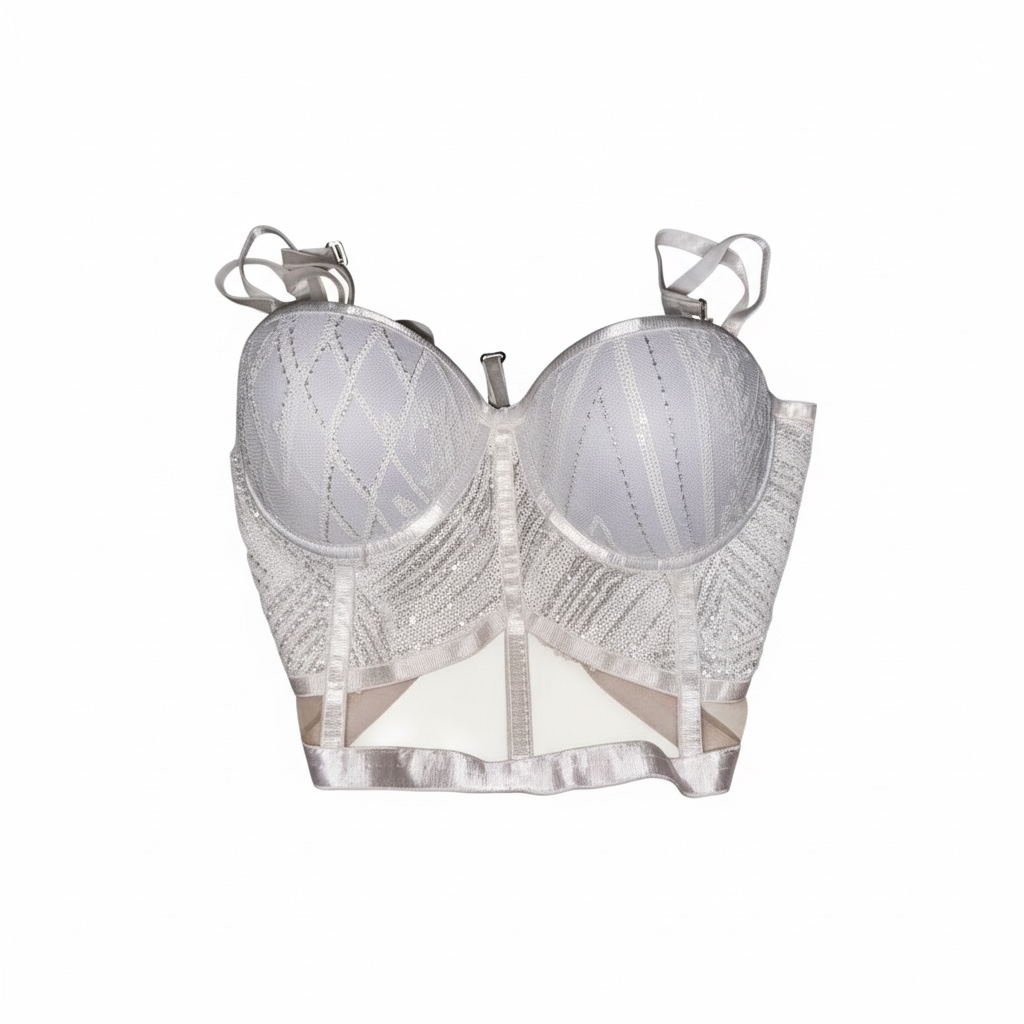 Bustier Corsé Plateado con Lentejuelas – Glamour y Seducción Brillante