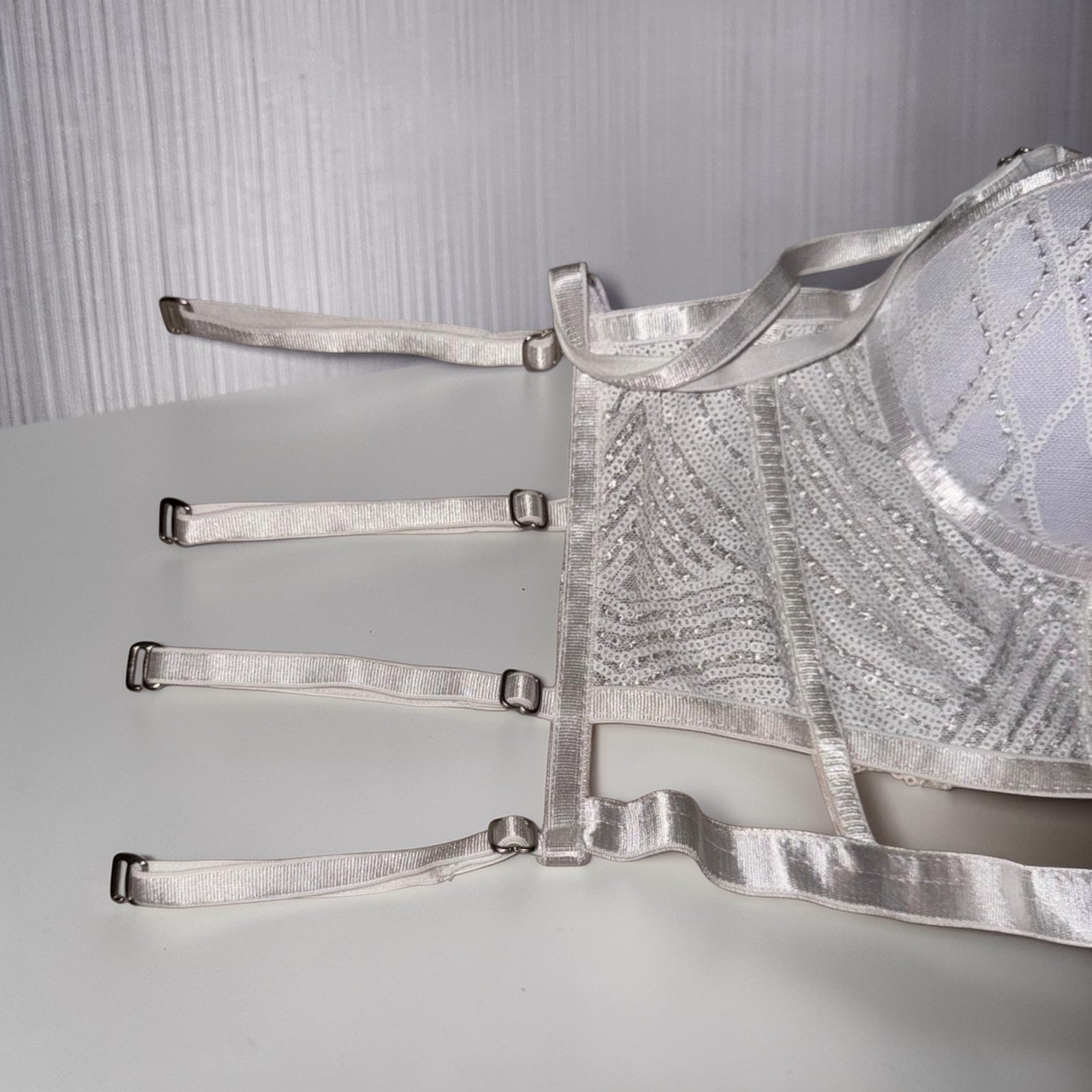 Bustier Corsé Plateado con Lentejuelas – Glamour y Seducción Brillante