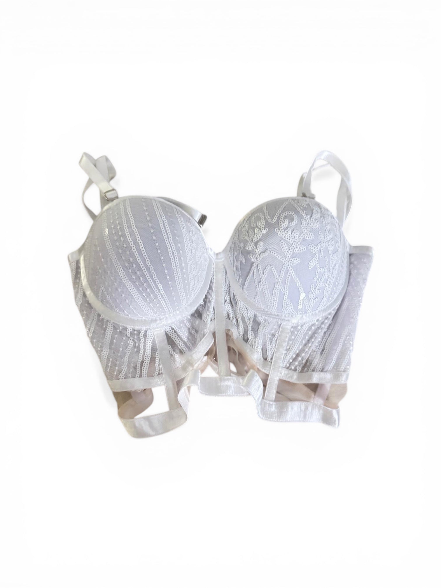 Bustier Corsé Blanco con Encaje y Lentejuelas – Brillo Romántico y Glamour