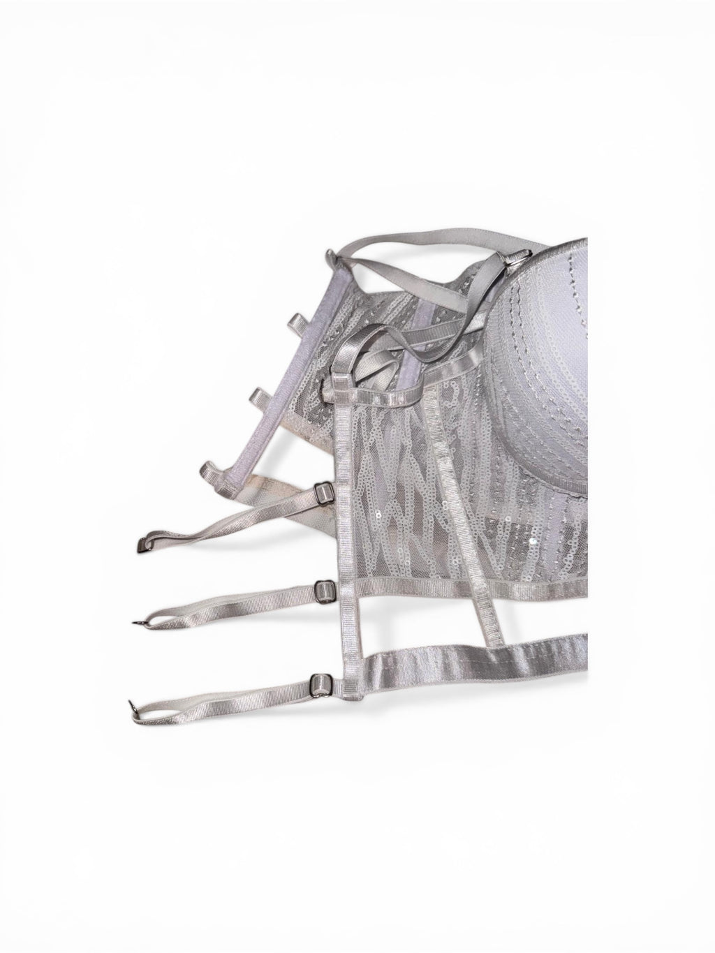 Bustier Corsé Blanco con Encaje y Lentejuelas – Brillo Romántico y Glamour