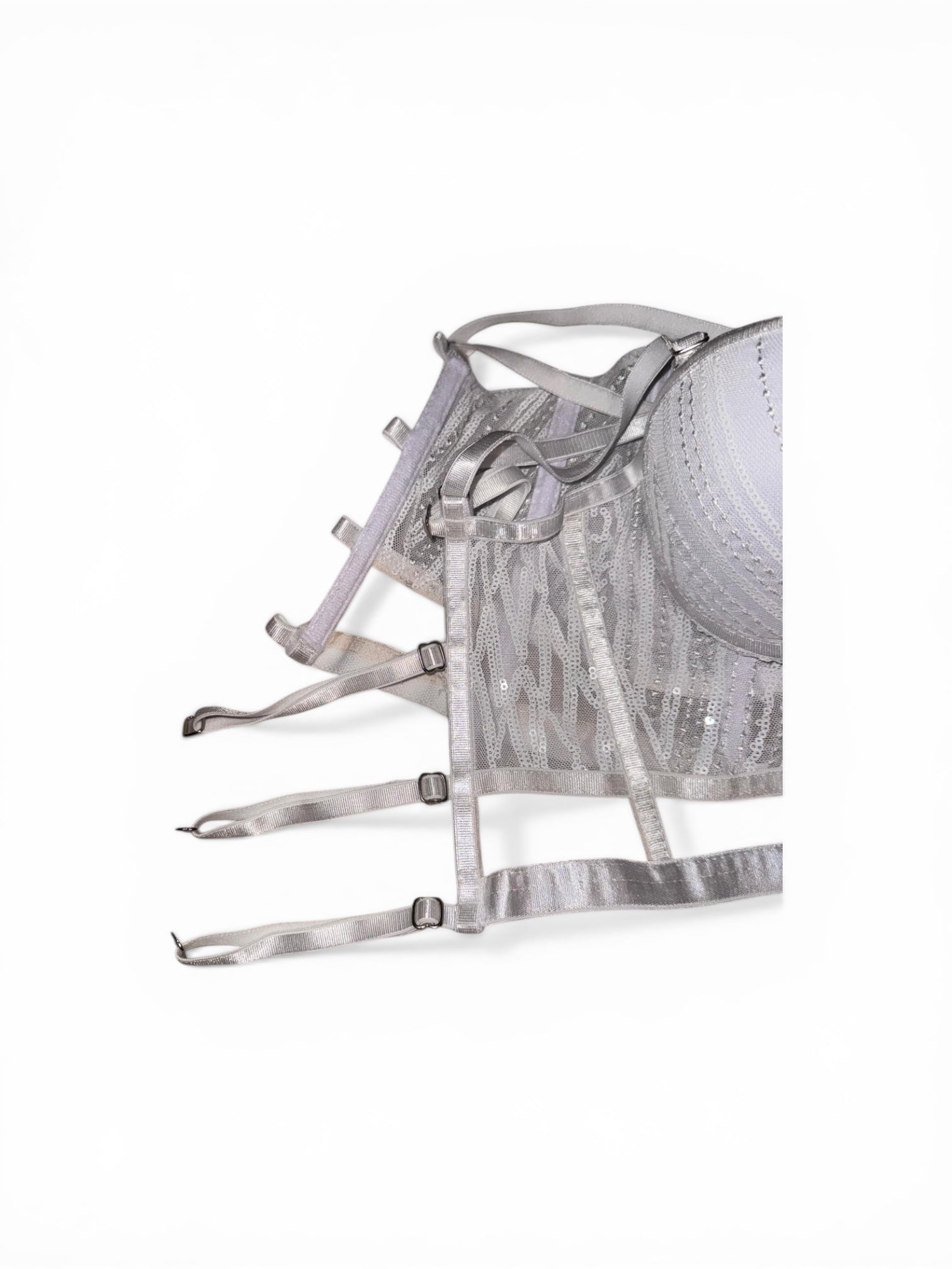 Bustier Corsé Blanco con Encaje y Lentejuelas – Brillo Romántico y Glamour