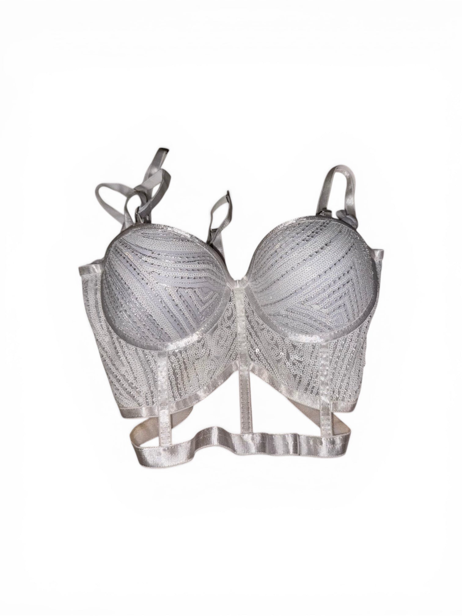 Bustier Corsé Plateado con Lentejuelas – Brillo Elegante y Seducción