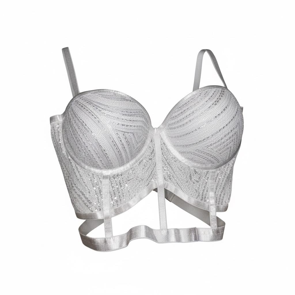 Bustier Corsé Plateado con Lentejuelas – Brillo Elegante y Seducción