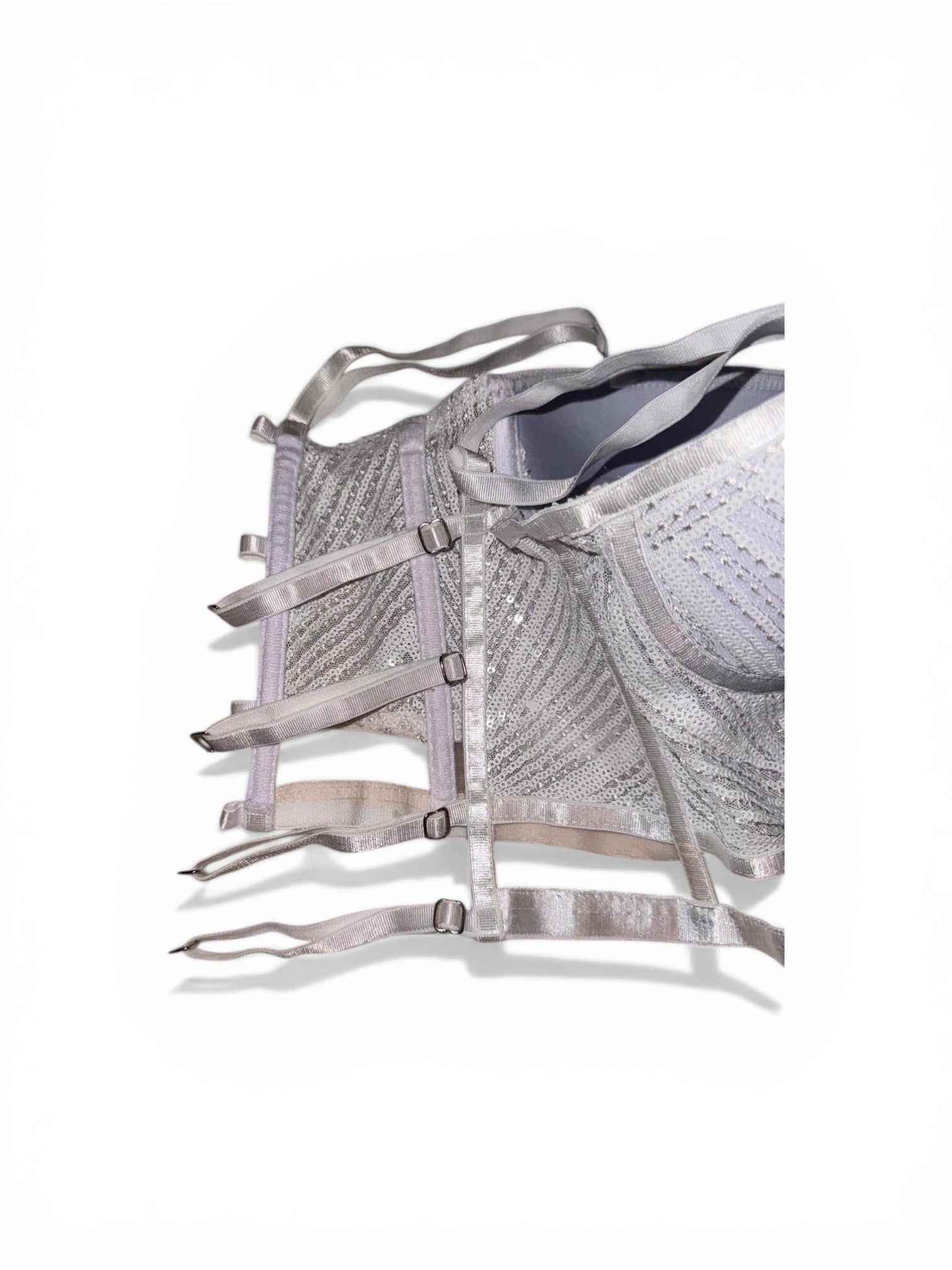 Bustier Corsé Plateado con Lentejuelas – Brillo Elegante y Seducción