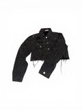 Chaqueta Vaquera Cropped Negra con Rhinestones – Estilo Glam Sparkle