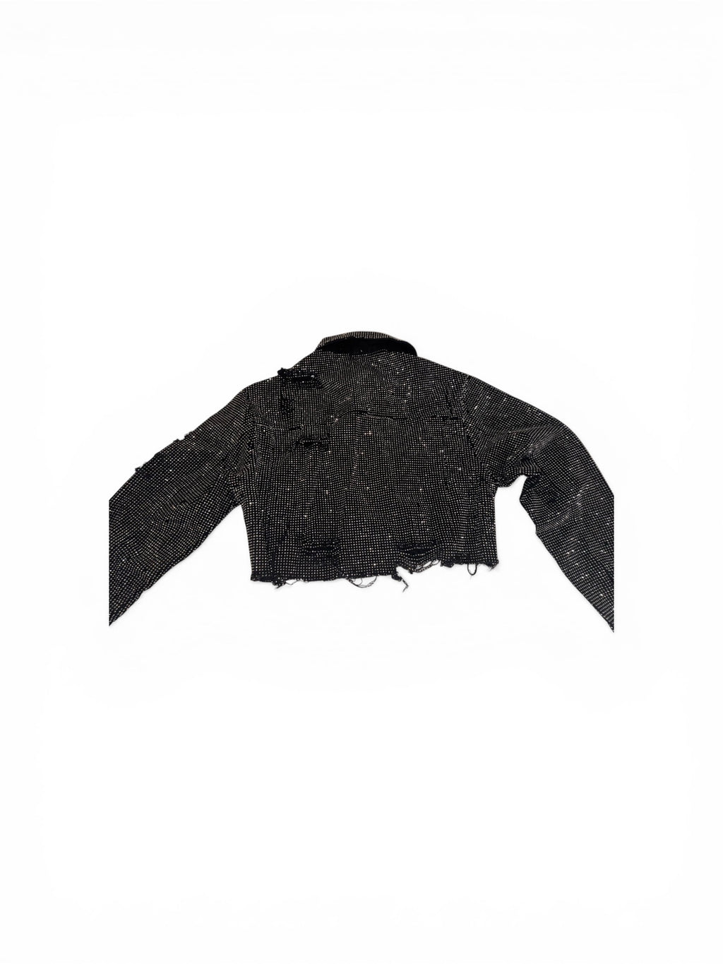 Chaqueta Vaquera Cropped Negra con Rhinestones – Estilo Glam Sparkle