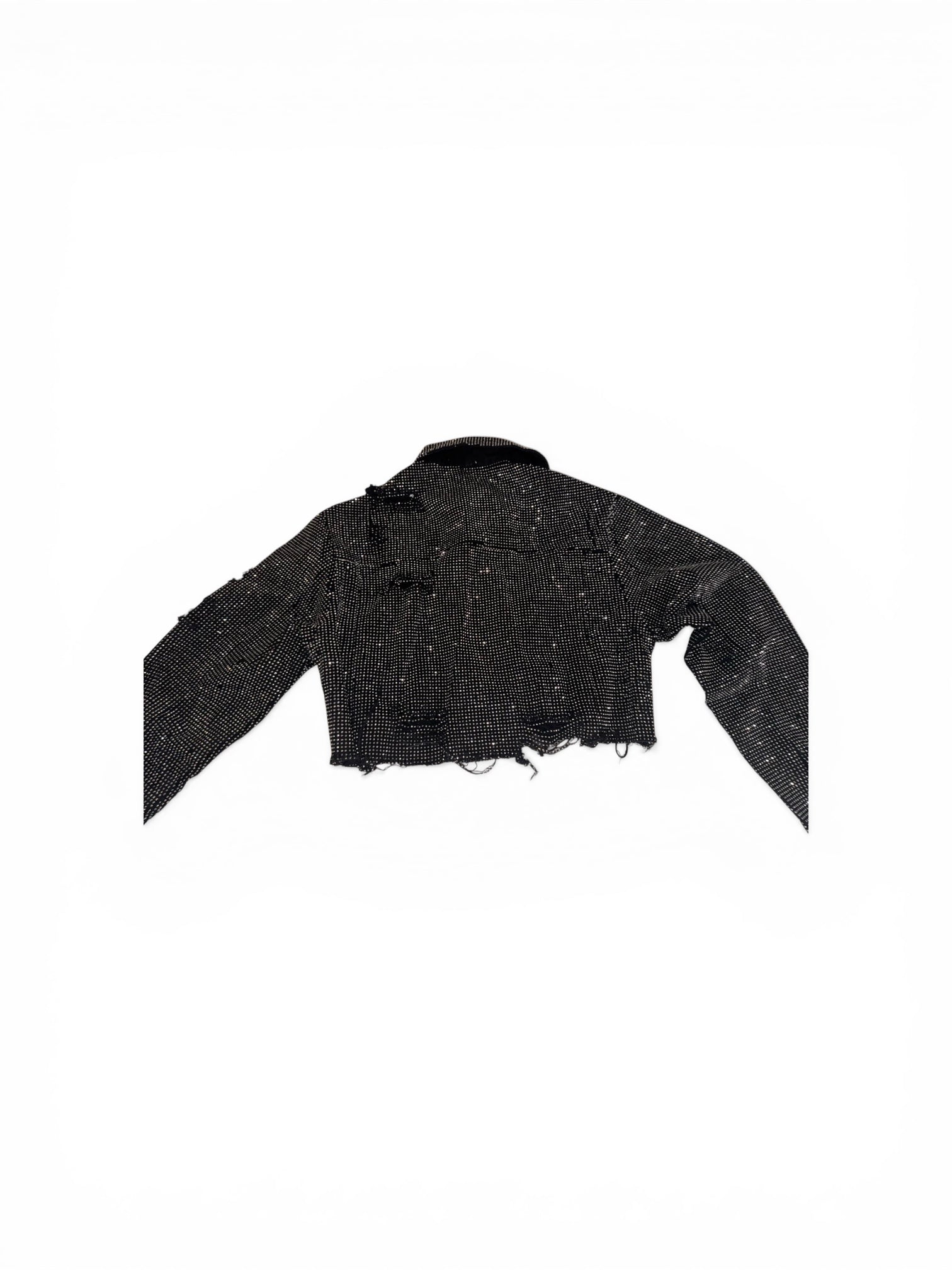 Chaqueta Vaquera Cropped Negra con Rhinestones – Estilo Glam Sparkle